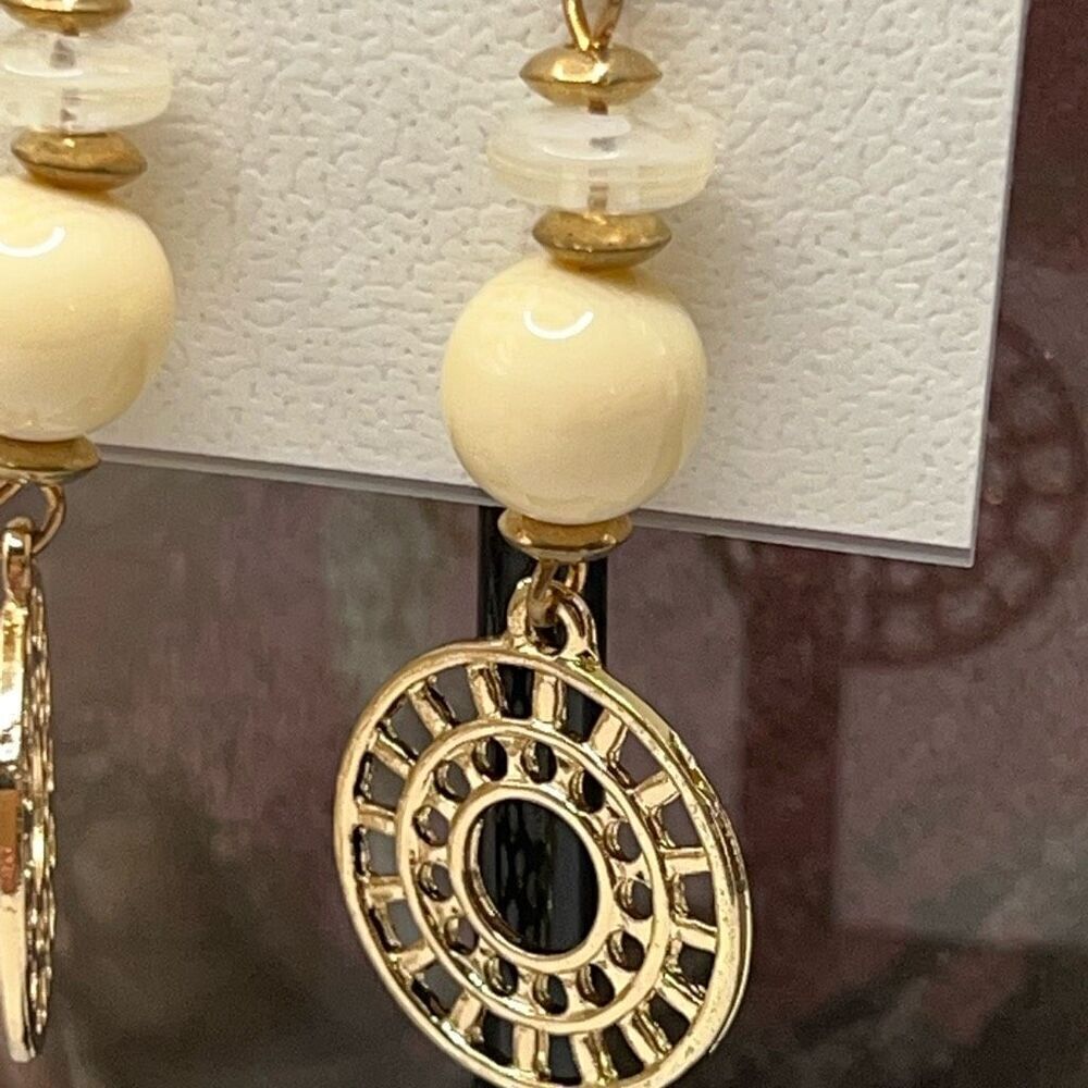 A & I Earrings Gold Tone & Ivory Dangle  Earrings